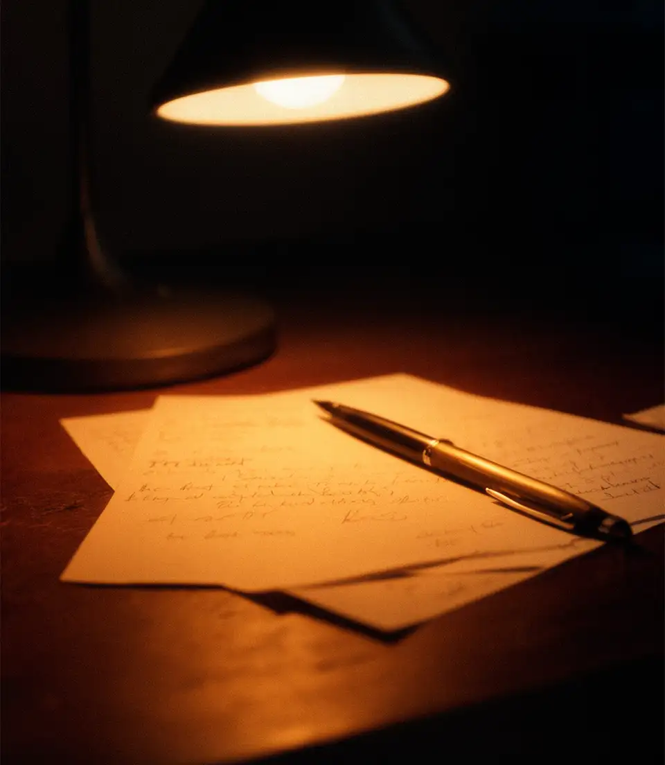 Warm bureaulicht op notities, persoonlijke aandacht bij elke analyse